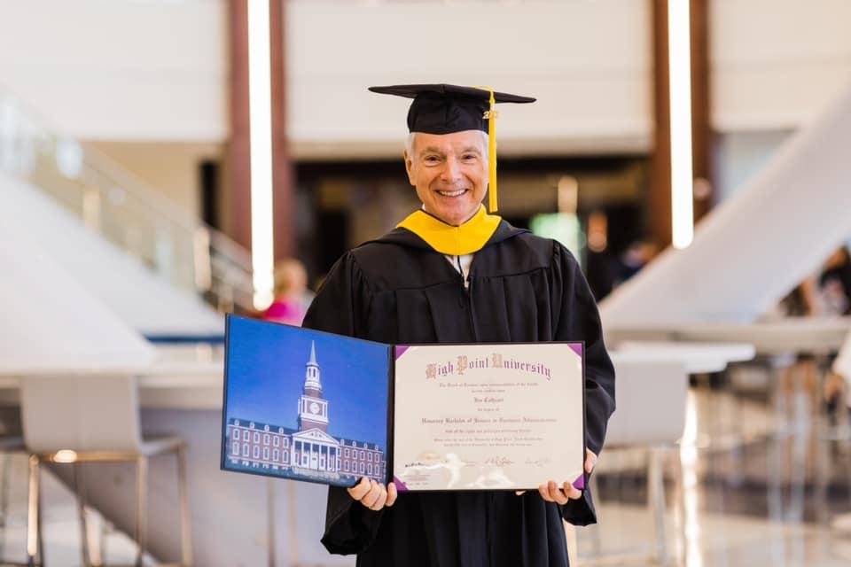Jim Cathcart receiving honorary Bachelor of Science from High Point University